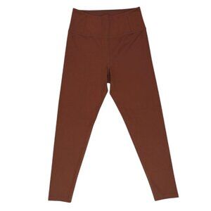 High-Waisted Rust Brown Ribbed Leggings - Girlfriend Collective - Womens Size M.